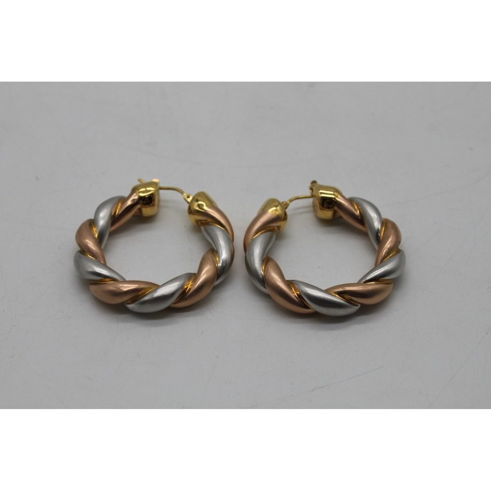 Everyday Luxury 90s Chic Retro 80s Tricolor Gold Twisted Hoop Earrings Jewelry